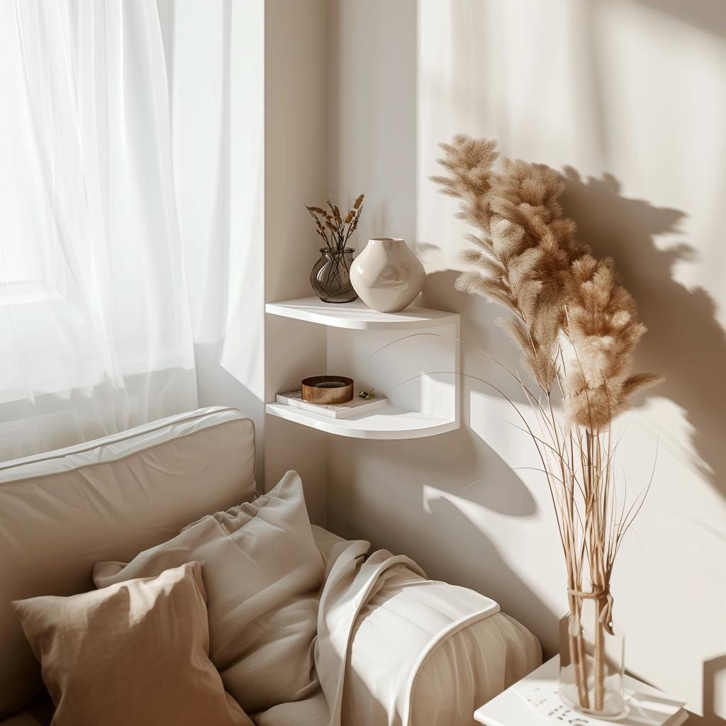 3D Printed Corner Wall Shelf shown in the product image.