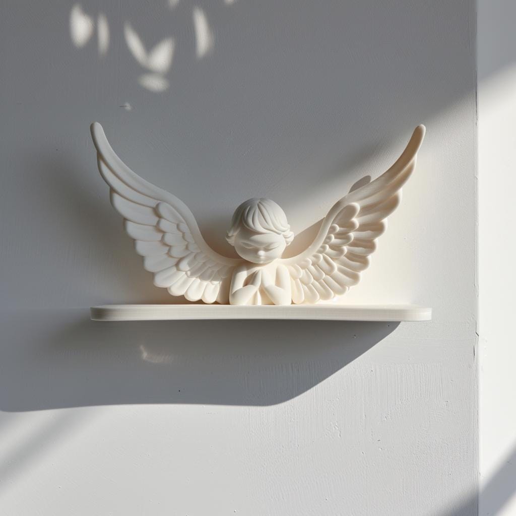 Product gallery view of 3D Printed Angel Wing Wall Shelf.