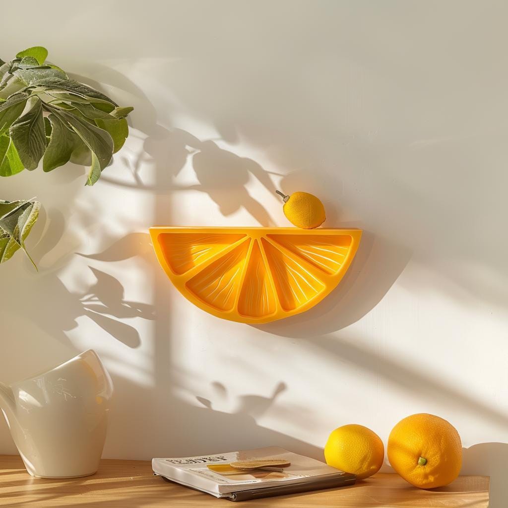 3D Printed Citrus Slice Wall Shelf shown in the product image.