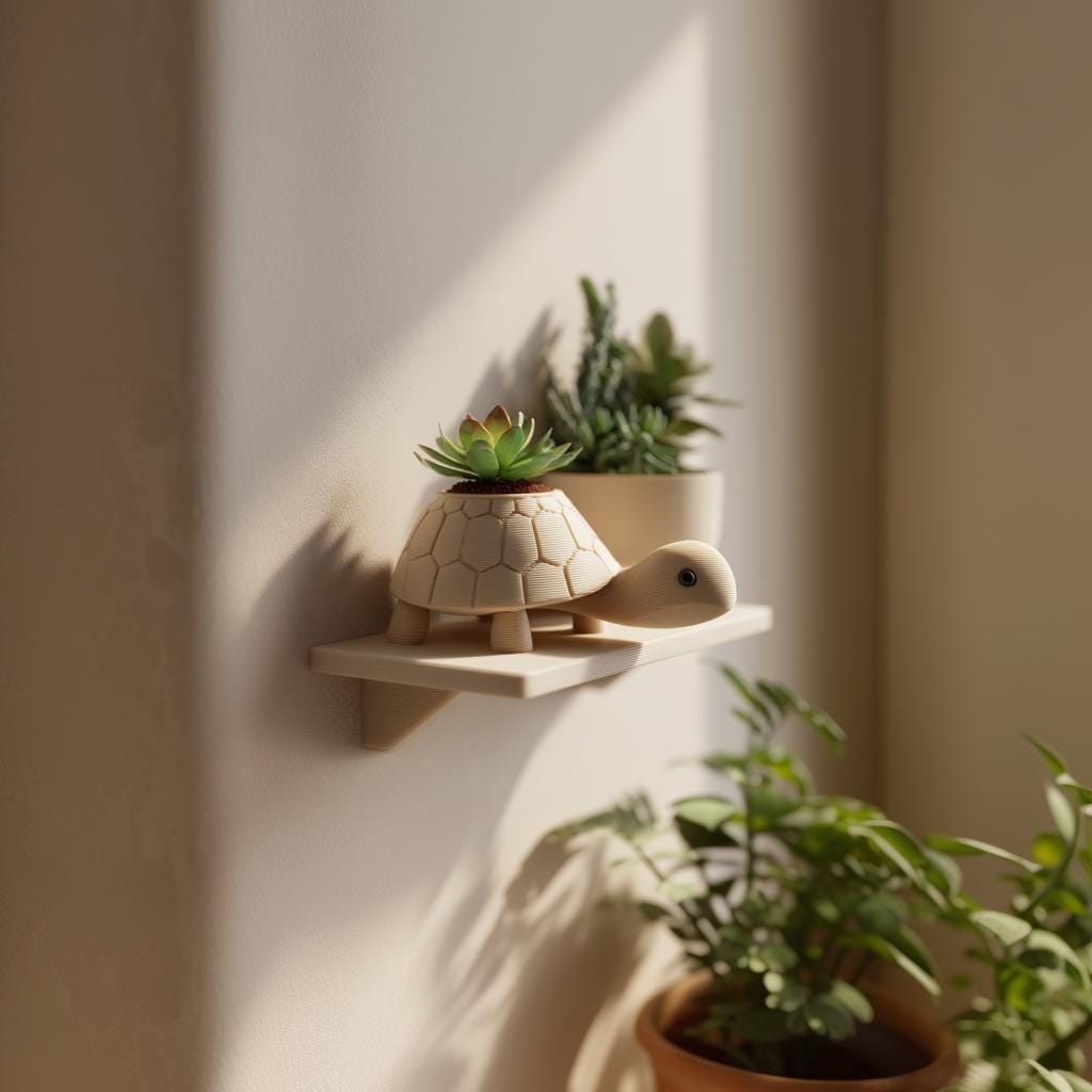 Alternate product view of 3D Printed Turtle Wall Planter Shelf.