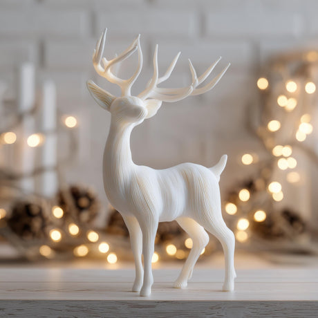 3D printed antlered deer sculpture with a freestanding body and detailed branching antlers.