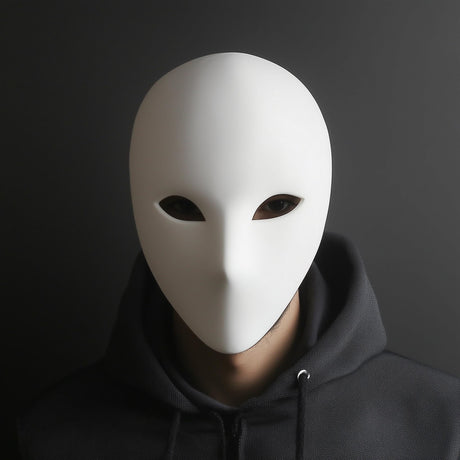 Smooth 3D printed blank face mask with simple eye openings and a minimalist expression.