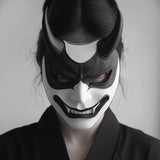 Product presentation view of 3D Printed Japanese Oni Samurai Mask.