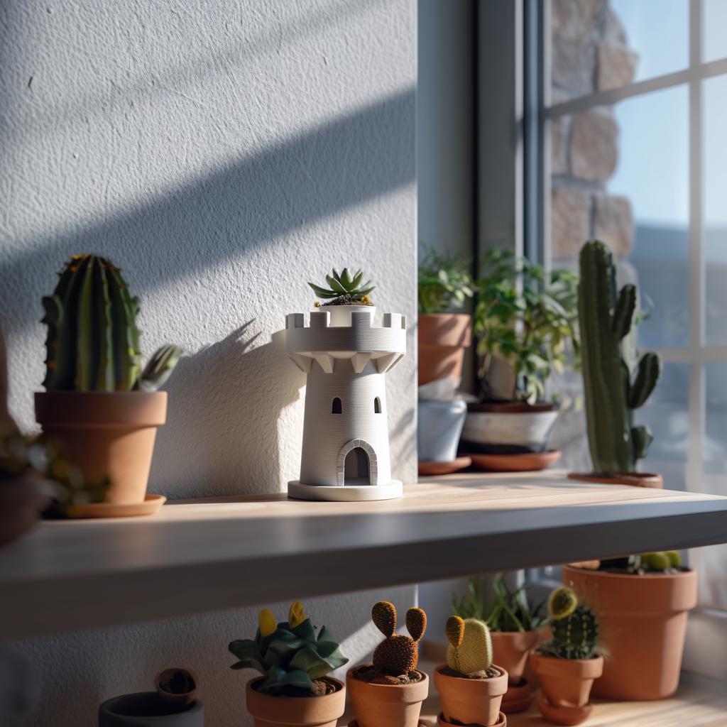 Alternate product view of 3D Printed Castle Tower Planter.