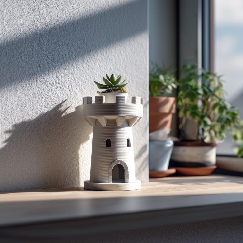 Product gallery view of 3D Printed Castle Tower Planter.