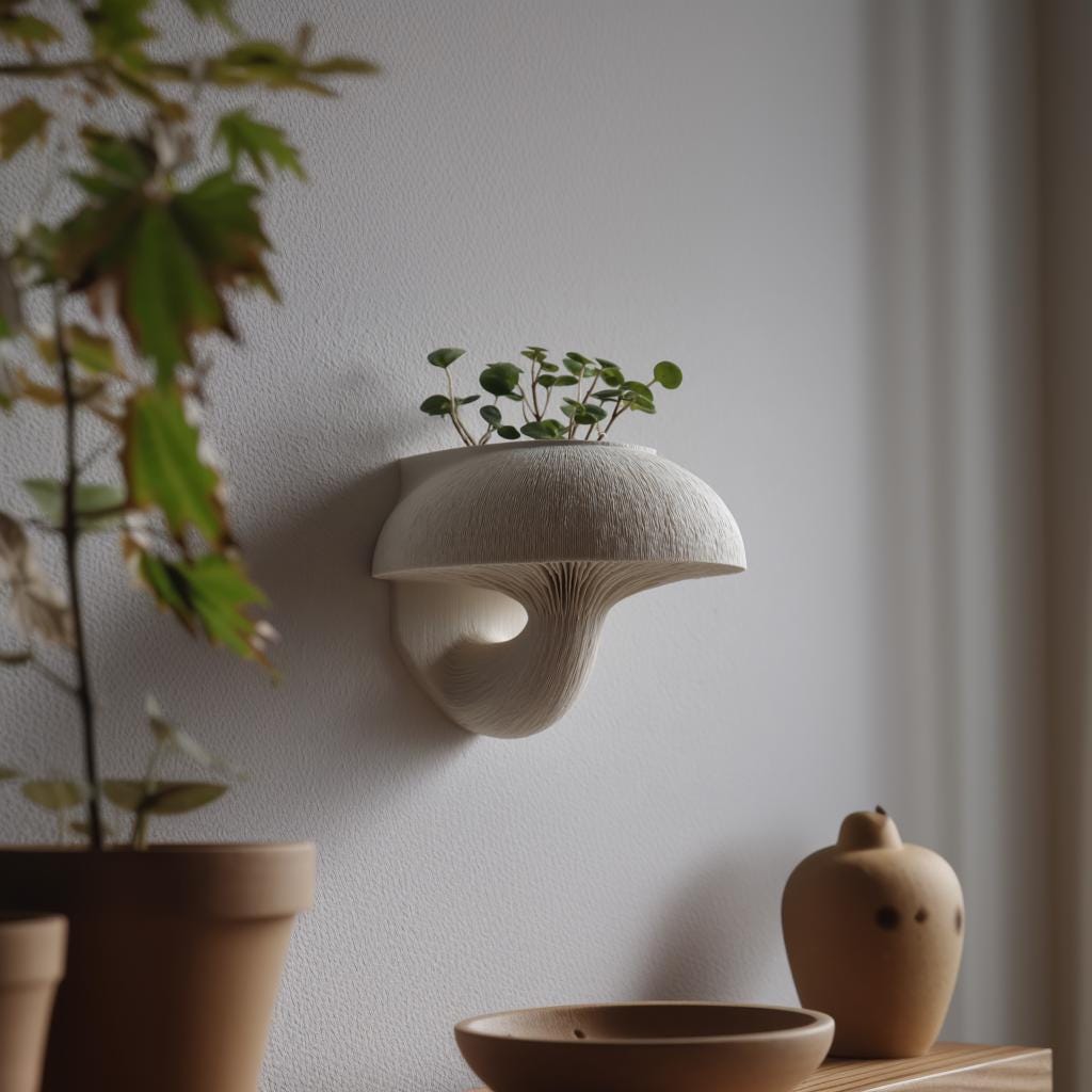Alternate product view of 3D Printed Mushroom Pot Display Wall Shelf.