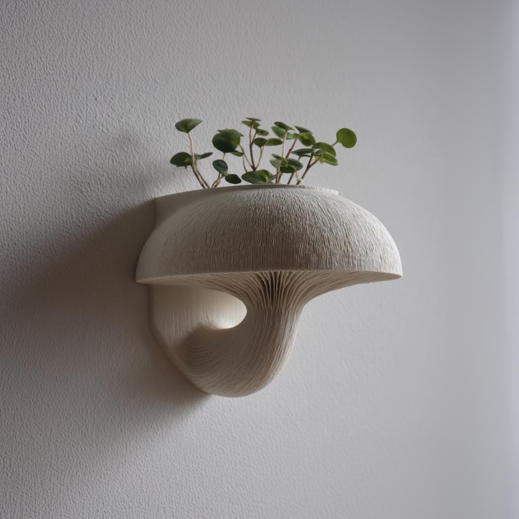 Product gallery view of 3D Printed Mushroom Pot Display Wall Shelf.