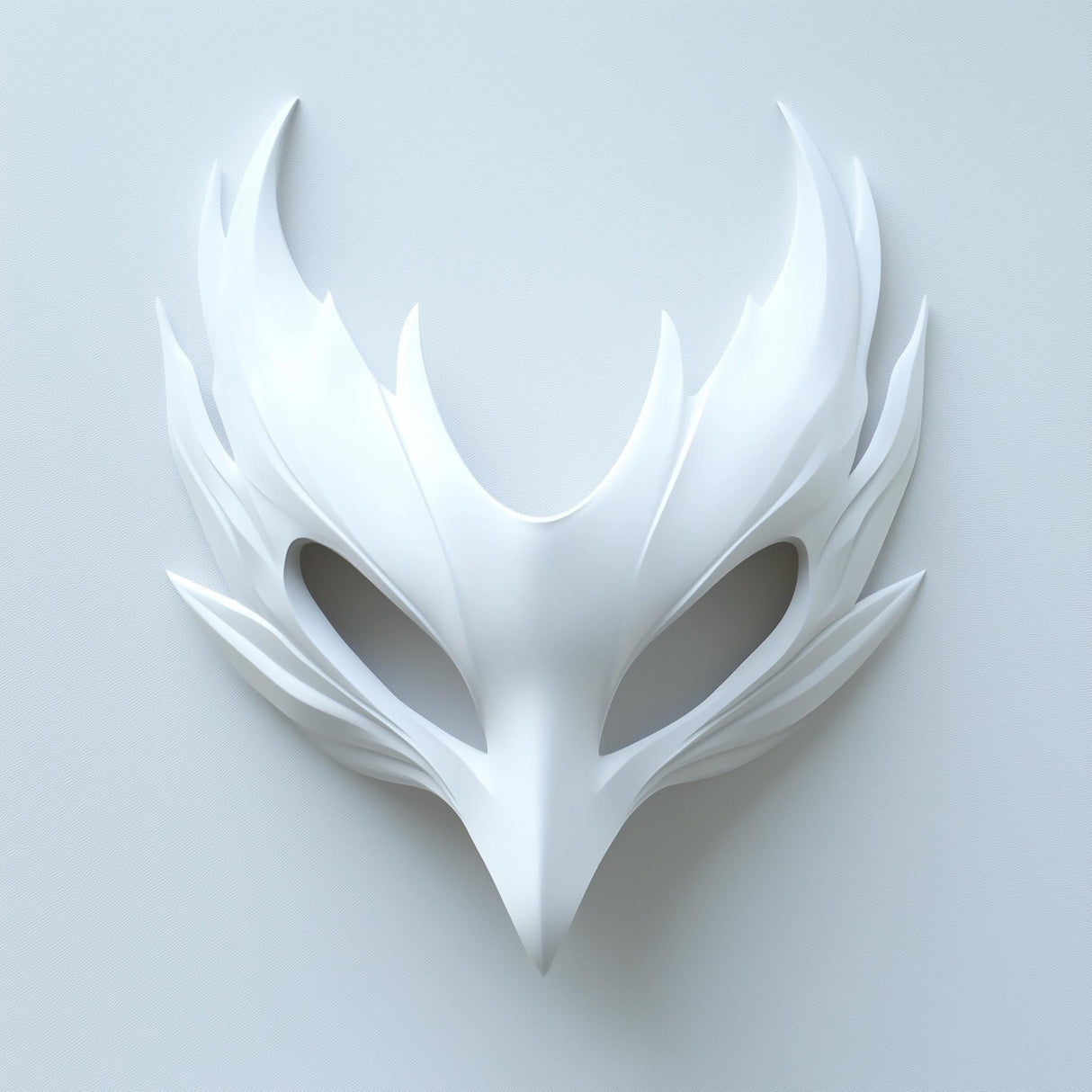 3D printed raven-inspired bird mask with a long beak and elegant feathered masquerade details.