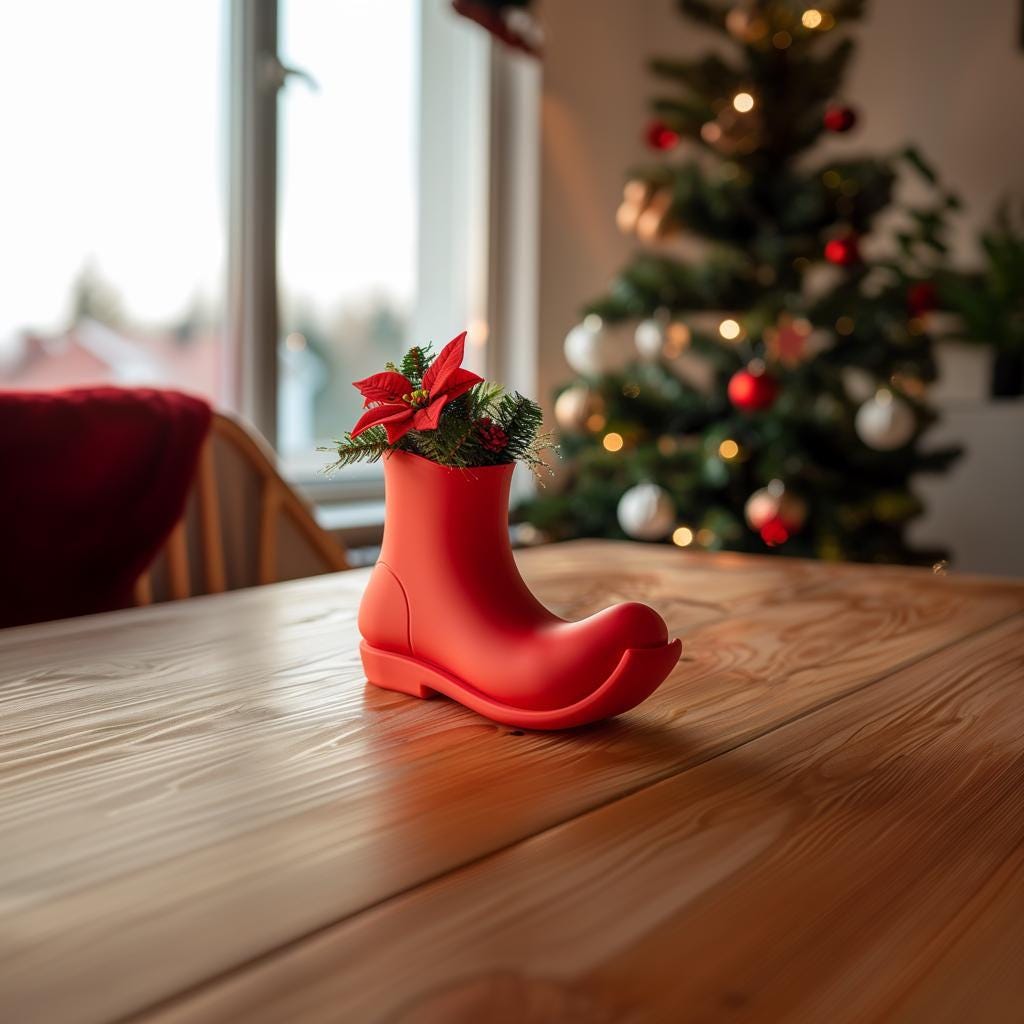 3D Printed Christmas Boot Vase shown in the product image.