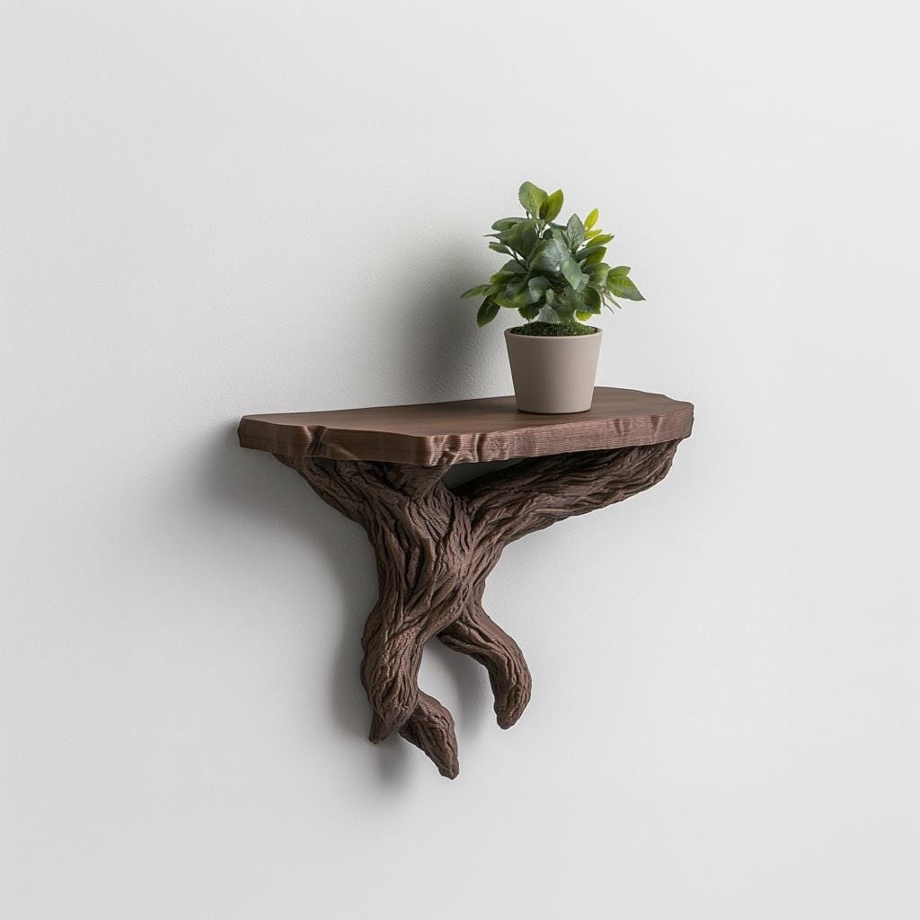 3D Printed Tree Branch Wall Shelf shown in the product image.
