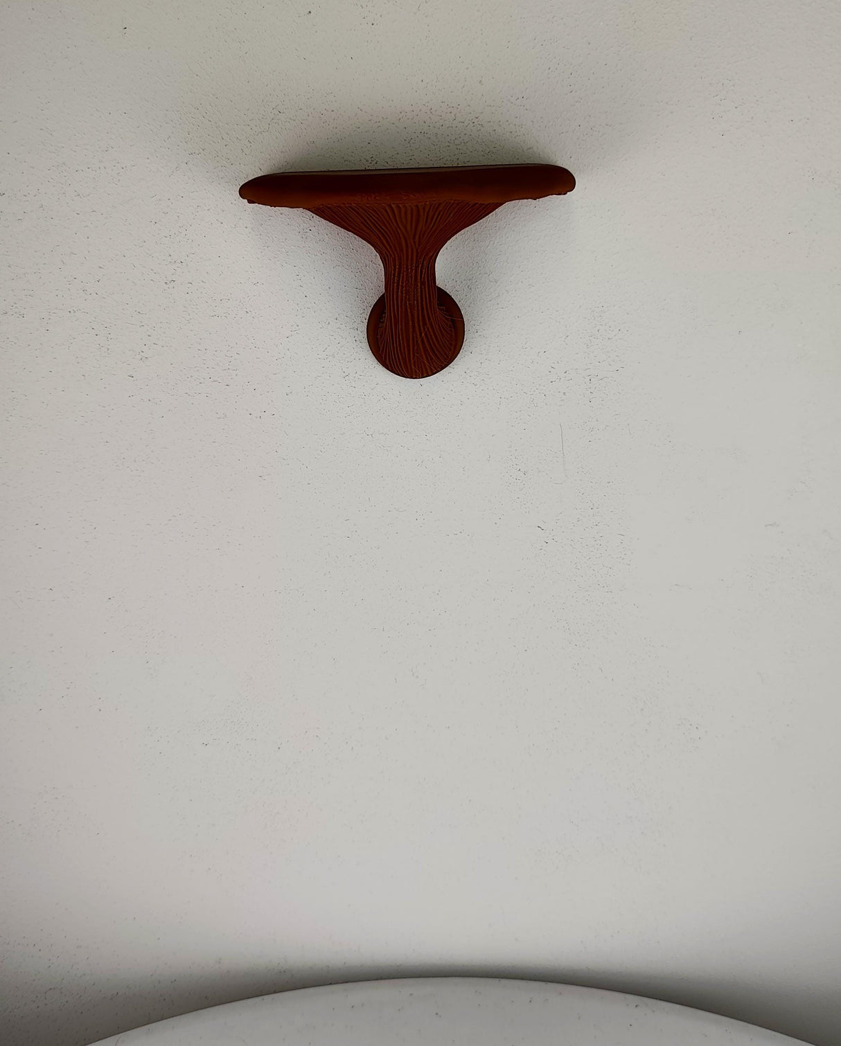Alternate product presentation of 3D Printed Mushroom Wall Shelf.