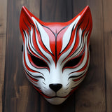 Product presentation view of 3D Printed Japanese Fox Warrior Mask.