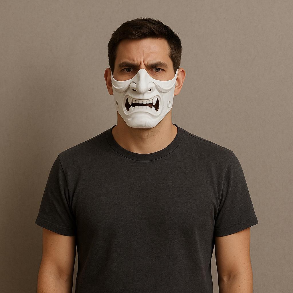 Alternate product view of 3D Printed White Oni Samurai Half Mask.