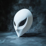 Alternate product presentation of 3D Printed Futuristic Alien Cosplay Mask.
