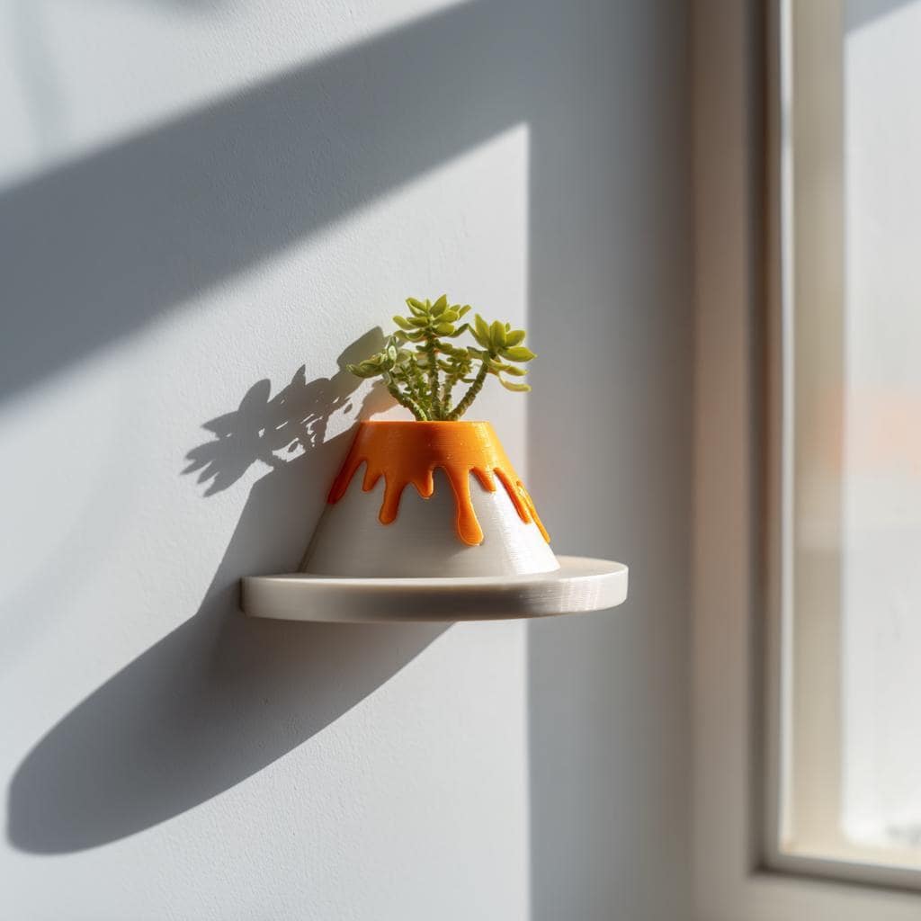 Product gallery view of 3D Printed Volcano Wall Planter Shelf.