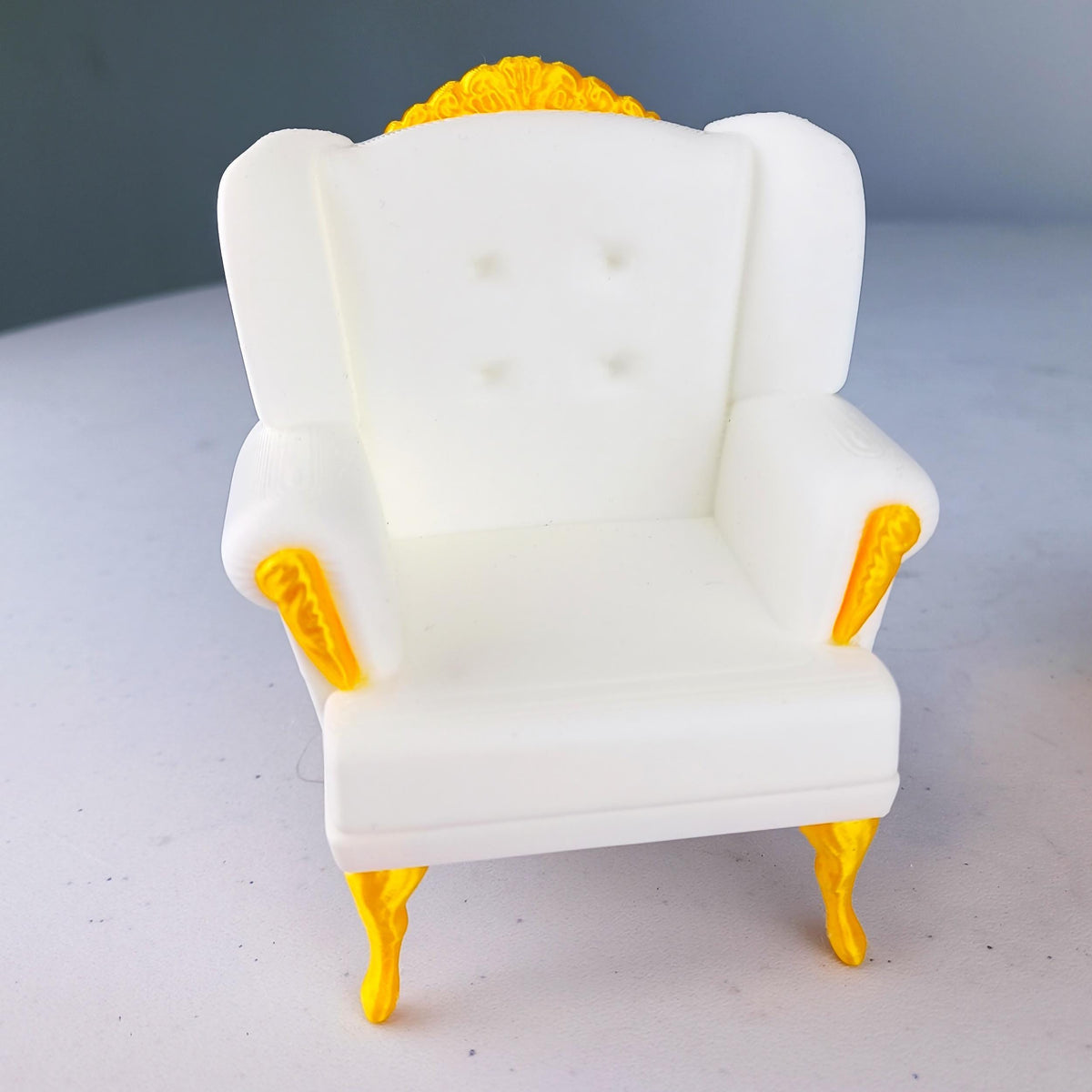 Product detail view of 3D Printed 1:12 Victorian Sofa and Ottoman.