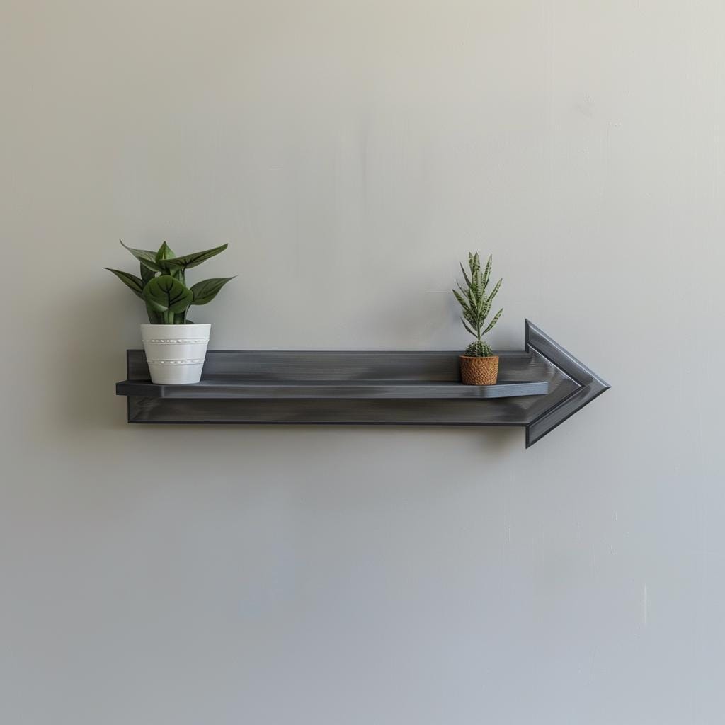 Product gallery view of 3D Printed Directional Arrow Wall Shelf.