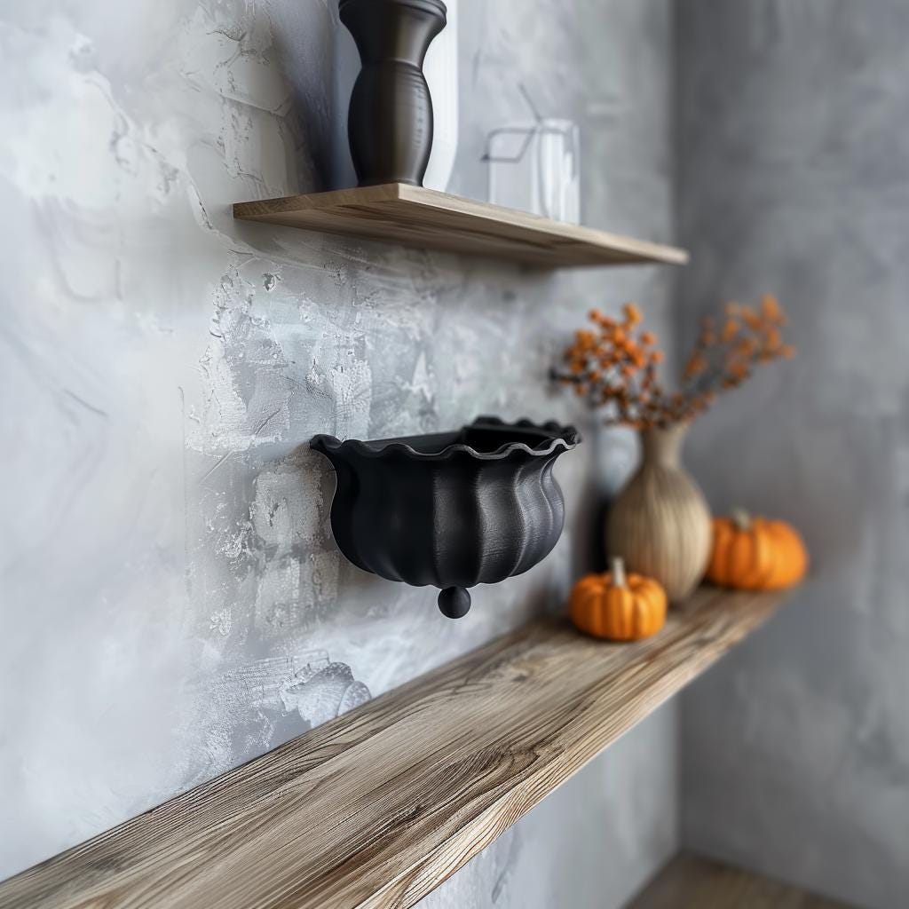 Alternate product view of 3D Printed Witch Cauldron Wall Shelf.