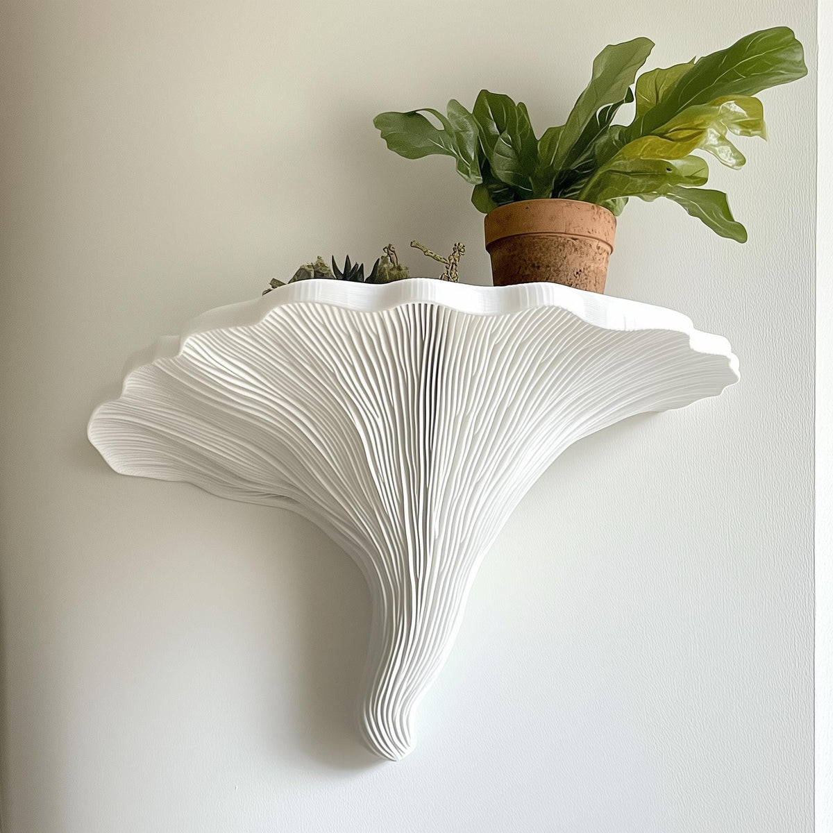Additional product detail of 3D Printed Turkey Tail Mushroom Wall Shelf.