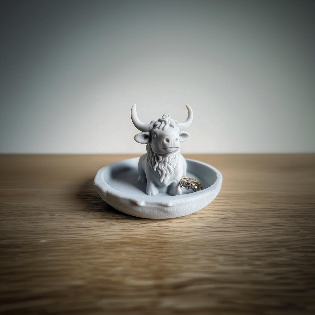 Alternate product view of 3D Printed Cow Ring and Jewelry Dish.