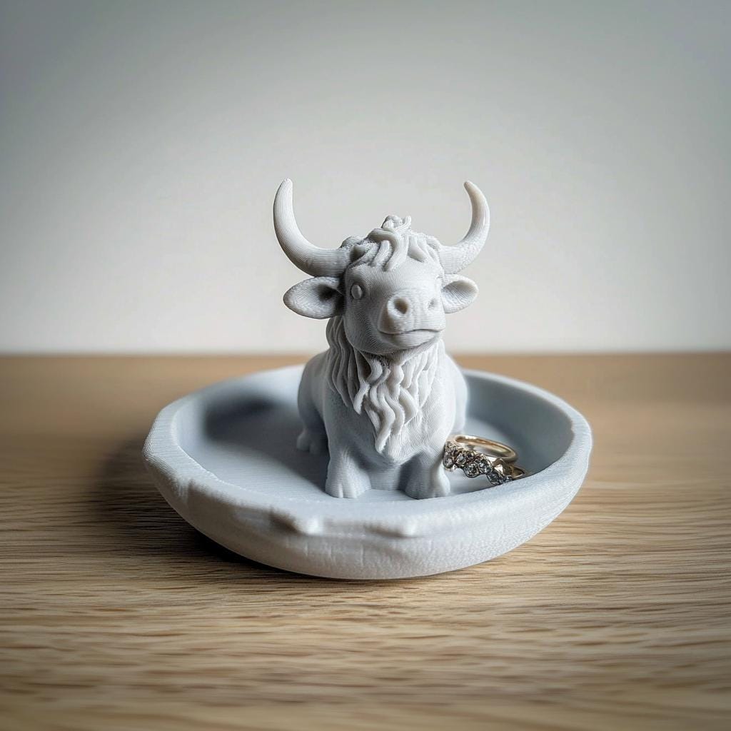 Additional product view of 3D Printed Cow Ring and Jewelry Dish.