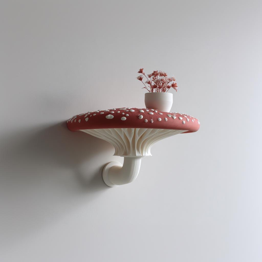 Additional product view of 3D Printed Amanita Mushroom Wall Shelf.