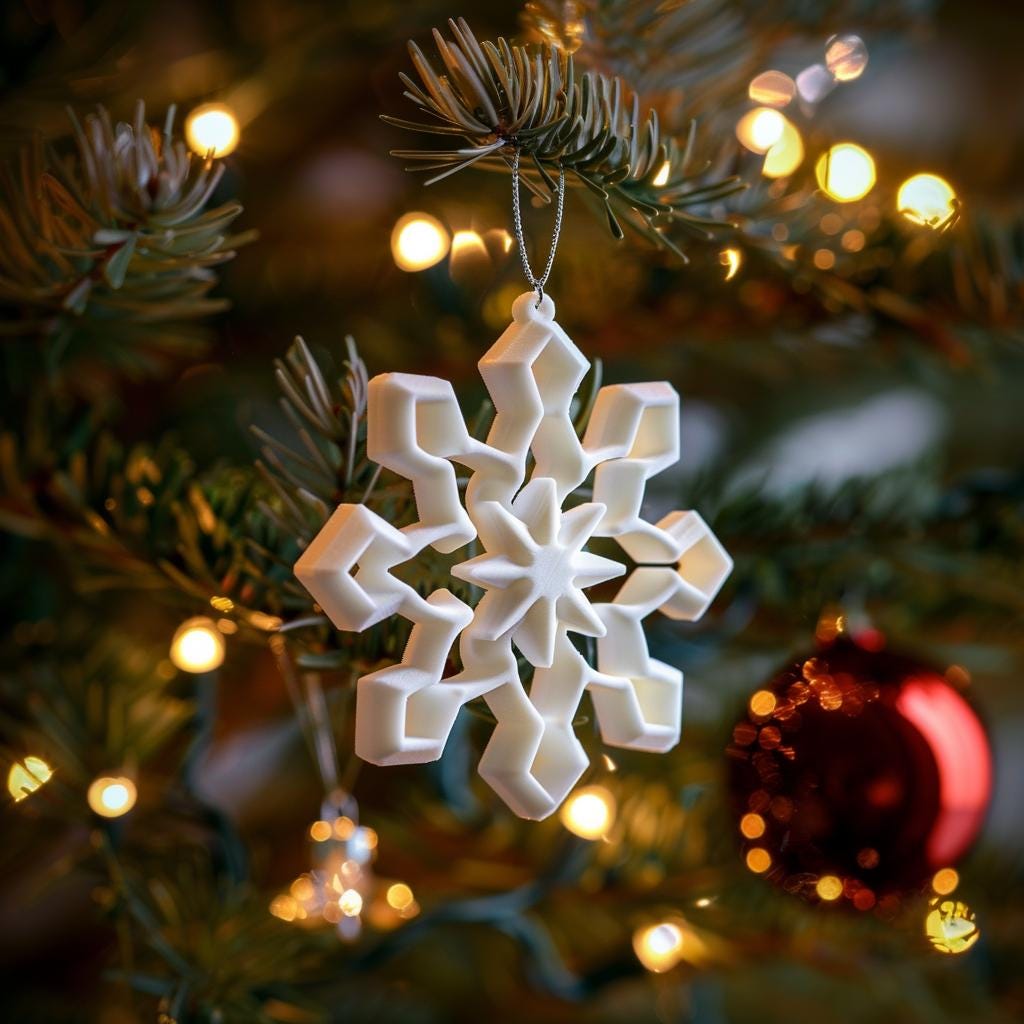 Product gallery view of 10-Piece 3D Printed Snowflake Ornament Set.