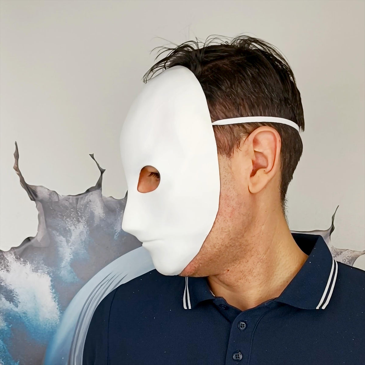 Product presentation view of 3D Printed Blank Paintable Face Mask.