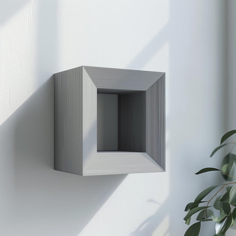 Square-frame 3D printed wall shelf with a geometric ledge for small decor.