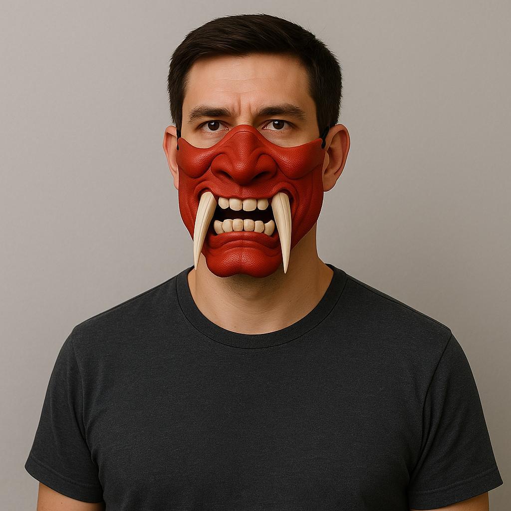 Product gallery image 3 of 3D Printed Two-Color Oni Half Face Mask.