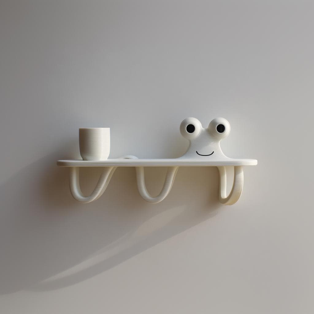 Product gallery view of 3D Printed Squiggle Hook Wall Shelf.