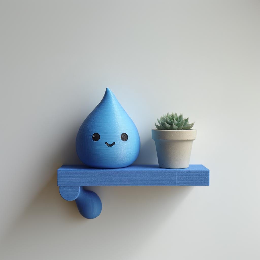 Product gallery view of 3D Printed Water Drop Wall Shelf.