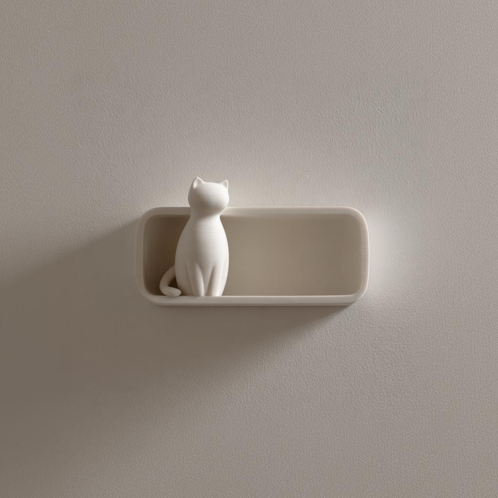 Product gallery view of 3D Printed Minimal Cat Wall Shelf.