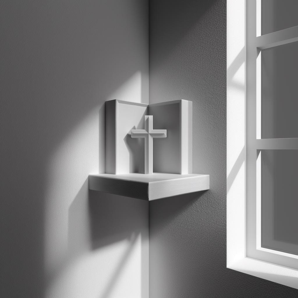 Alternate product view of 3D Printed Corner Cross Prayer Shelf.