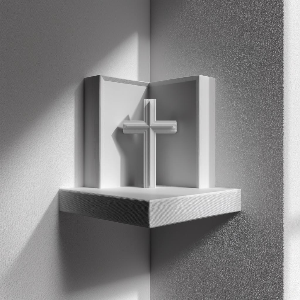 Product gallery view of 3D Printed Corner Cross Prayer Shelf.