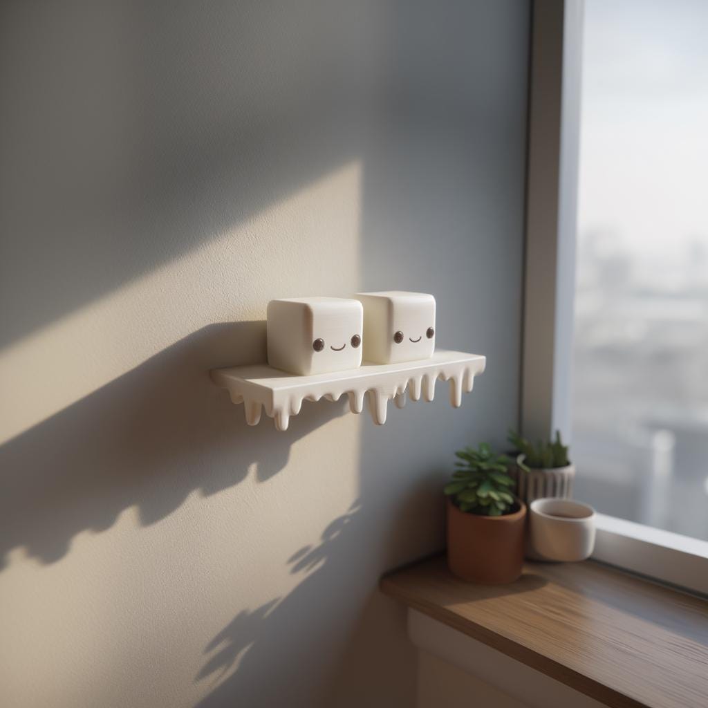 3D Printed Marshmallow Drip Wall Shelf shown in the product image.