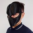 3D printed tactical supervillain mask with angular panels and a full-face armored silhouette.