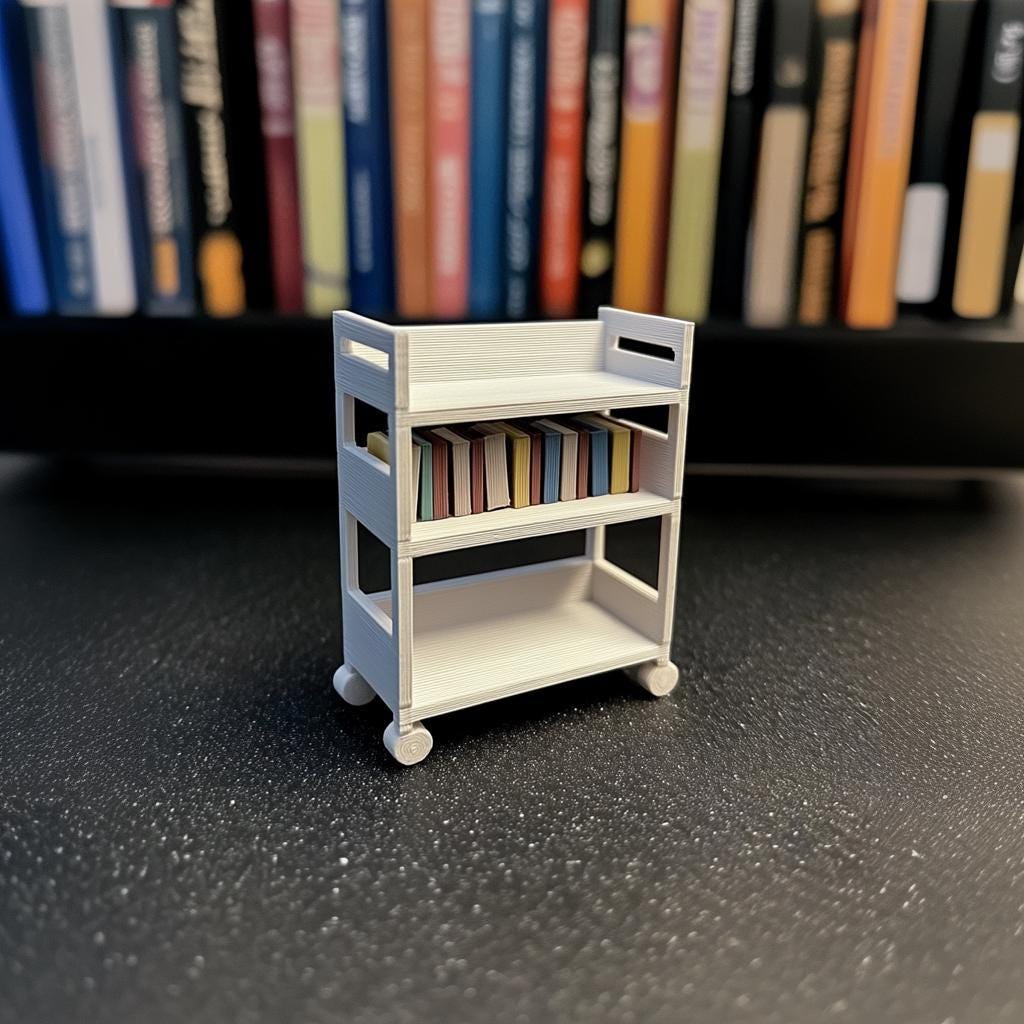 Alternate product view of 3D Printed 1:12 Dollhouse Library Cart.