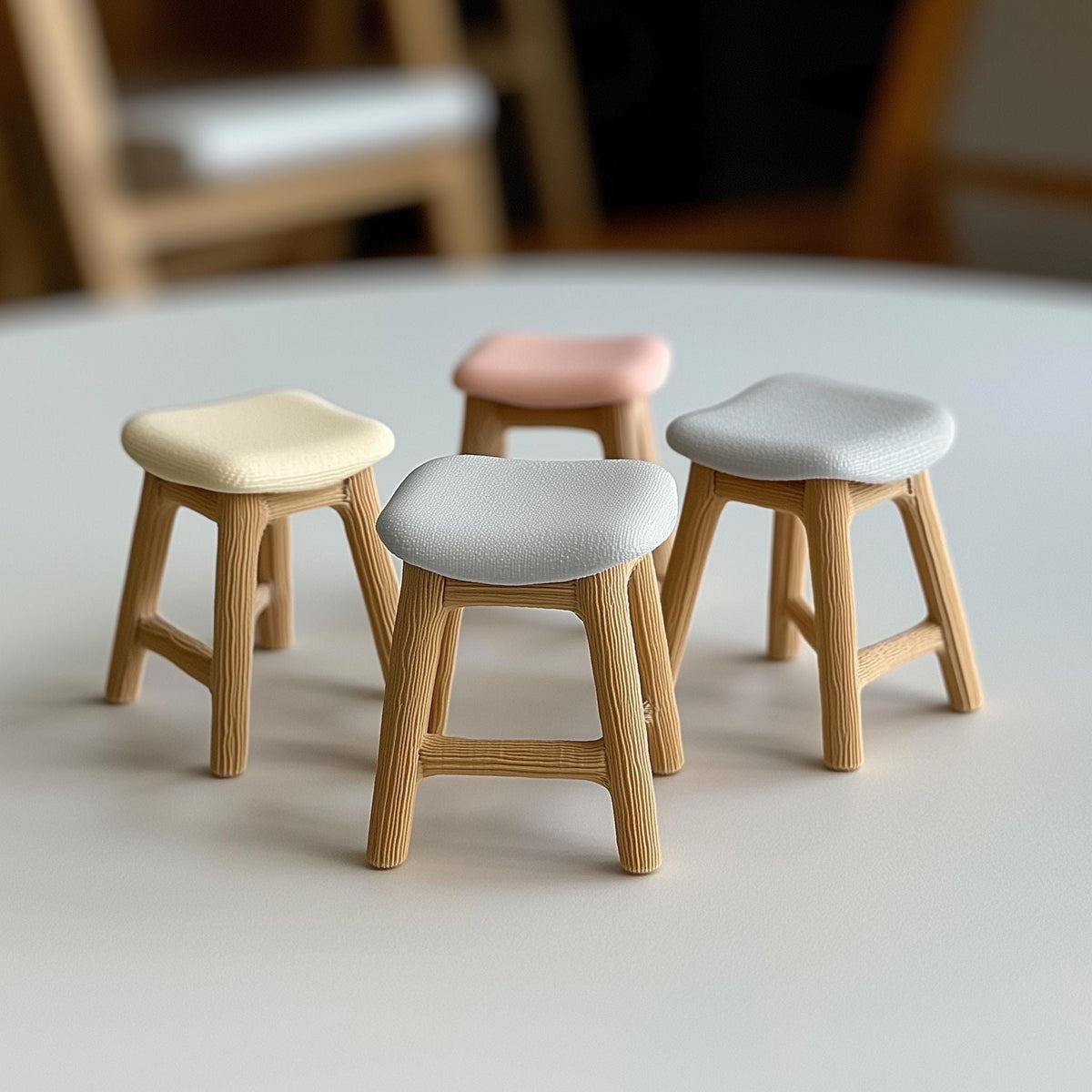3D Printed 1:12 Dollhouse Stool Set of 4 shown in the product image.