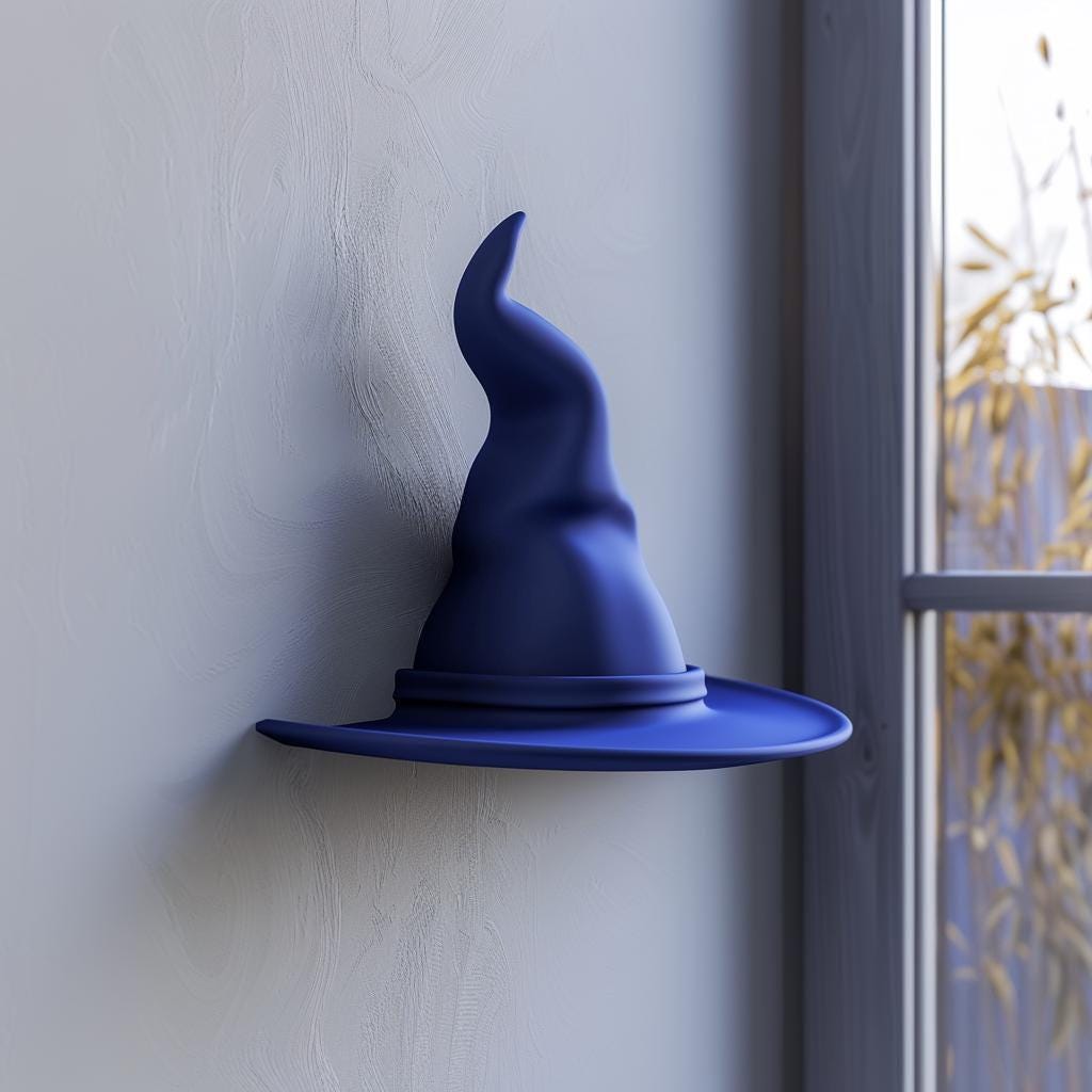 Product gallery view of 3D Printed Pointed Wizard Hat Wall Shelf.