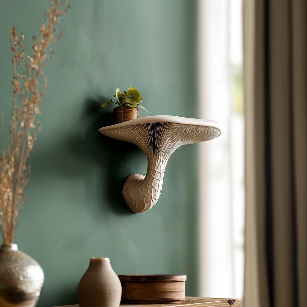 Additional product presentation of 3D Printed Organic Mushroom Wall Shelf.