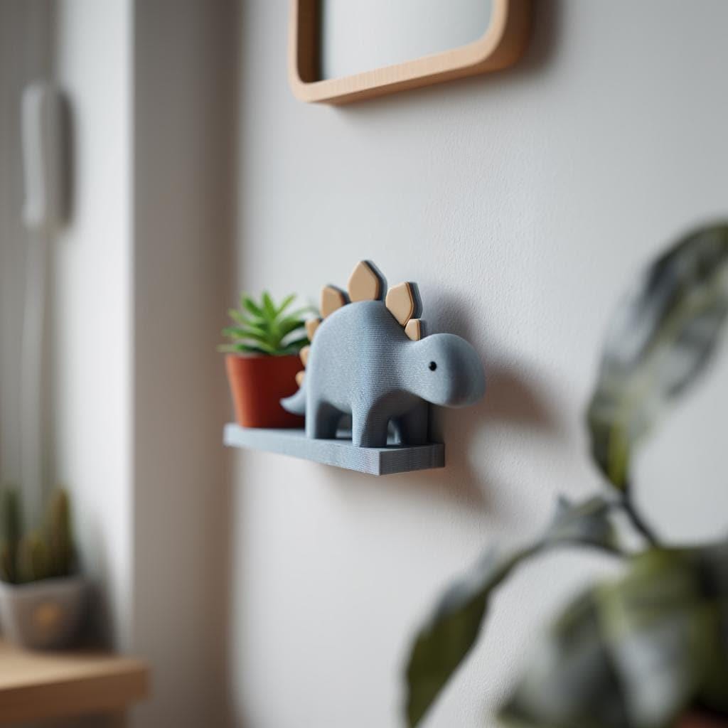 Alternate product view of 3D Printed Stegosaurus Wall Shelf.