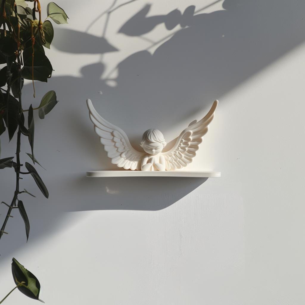 Alternate product view of 3D Printed Angel Wing Wall Shelf.