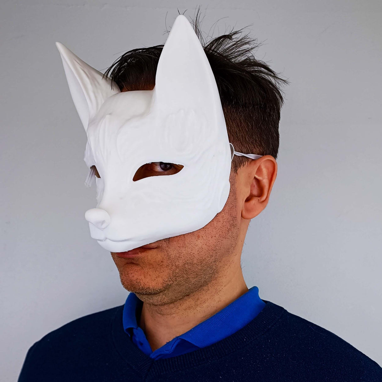 Product presentation view of 3D Printed Japanese Kitsune Fox Mask.