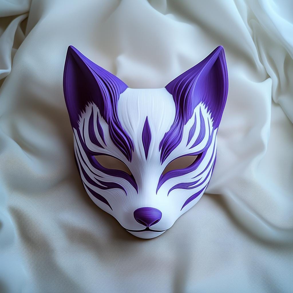 Alternate product presentation of 3D Printed Japanese Kitsune Fox Mask.