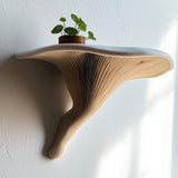 3D printed wall shelf inspired by the Deadly Galerina mushroom, featuring a white top and flowing light brown stem.