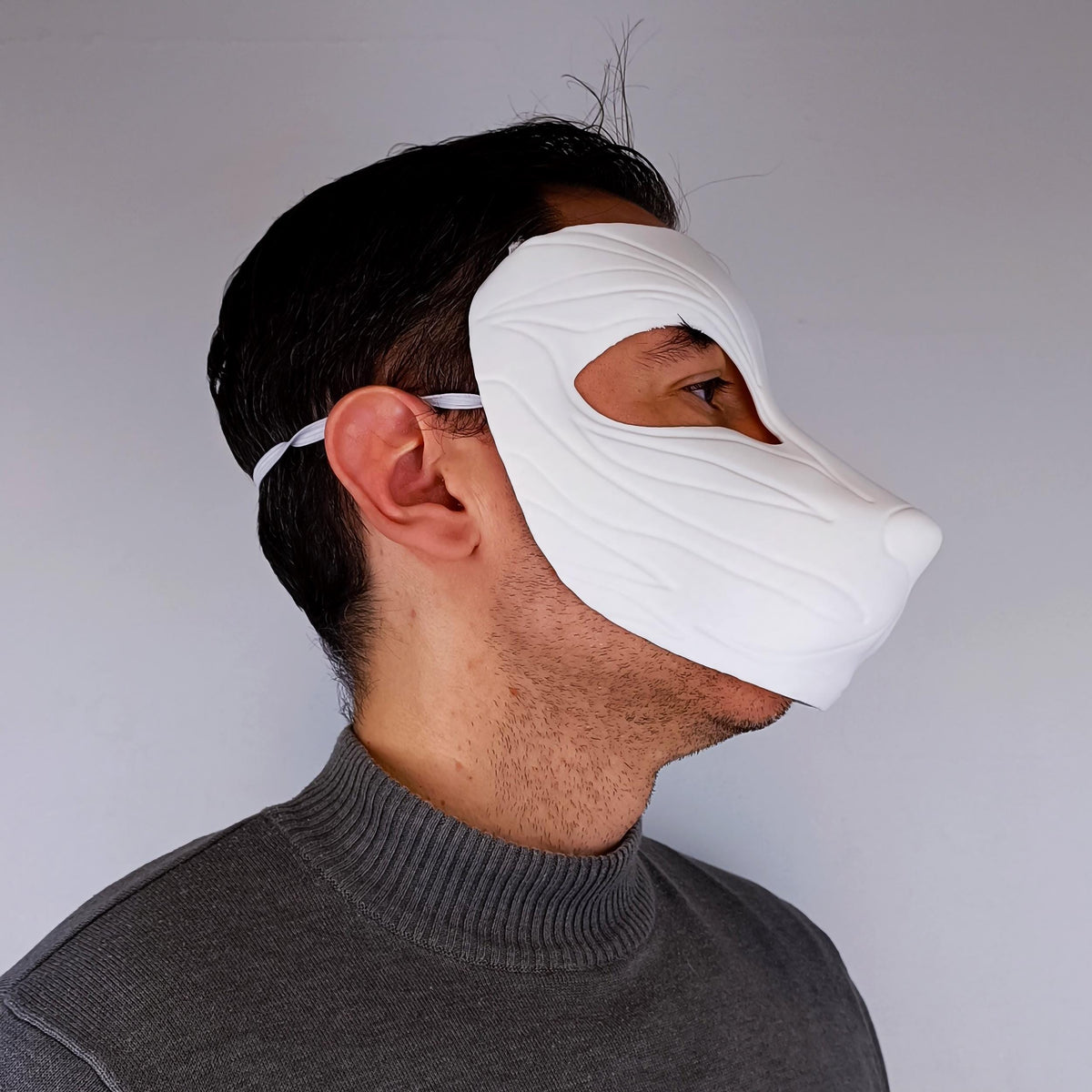 Product presentation view of 3D Printed Kitsune Mask.