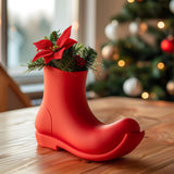 3D printed vase shaped like a Christmas boot, made of matte PLA plastic.