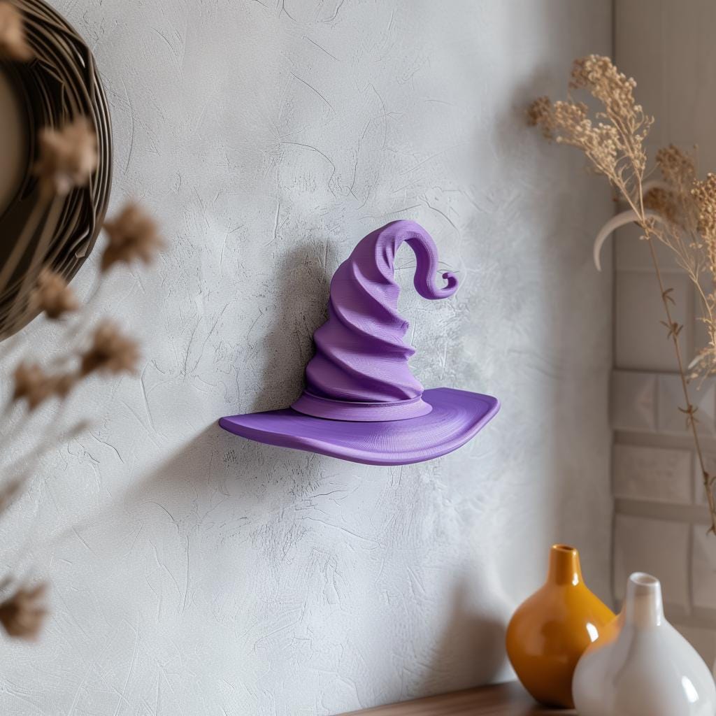 Alternate product view of 3D Printed Curved Wizard Hat Wall Shelf.