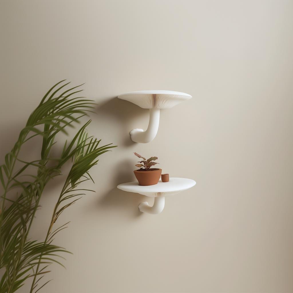 Product presentation view of 3D Printed Honey Mushroom Shelves.